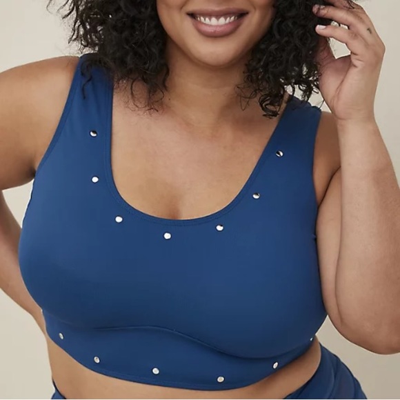 Torrid STUDDED SCOOP SWIM TOP - BLUE size 2X - Picture 2 of 3